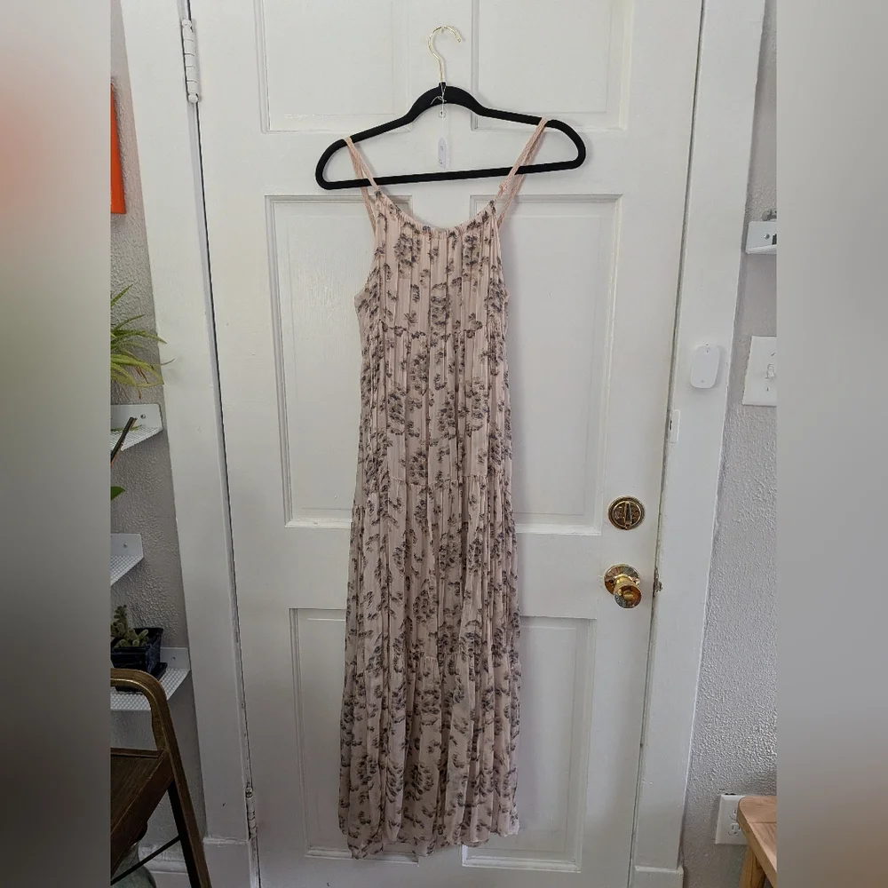 Elena Baldi Silk Blend Maxi Dress S Blush Floral Made in Italy - Picture 2 of 5